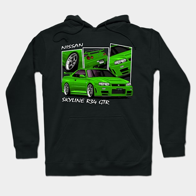 Nissan Skyline GTR R34, JDM Car Hoodie by T-JD